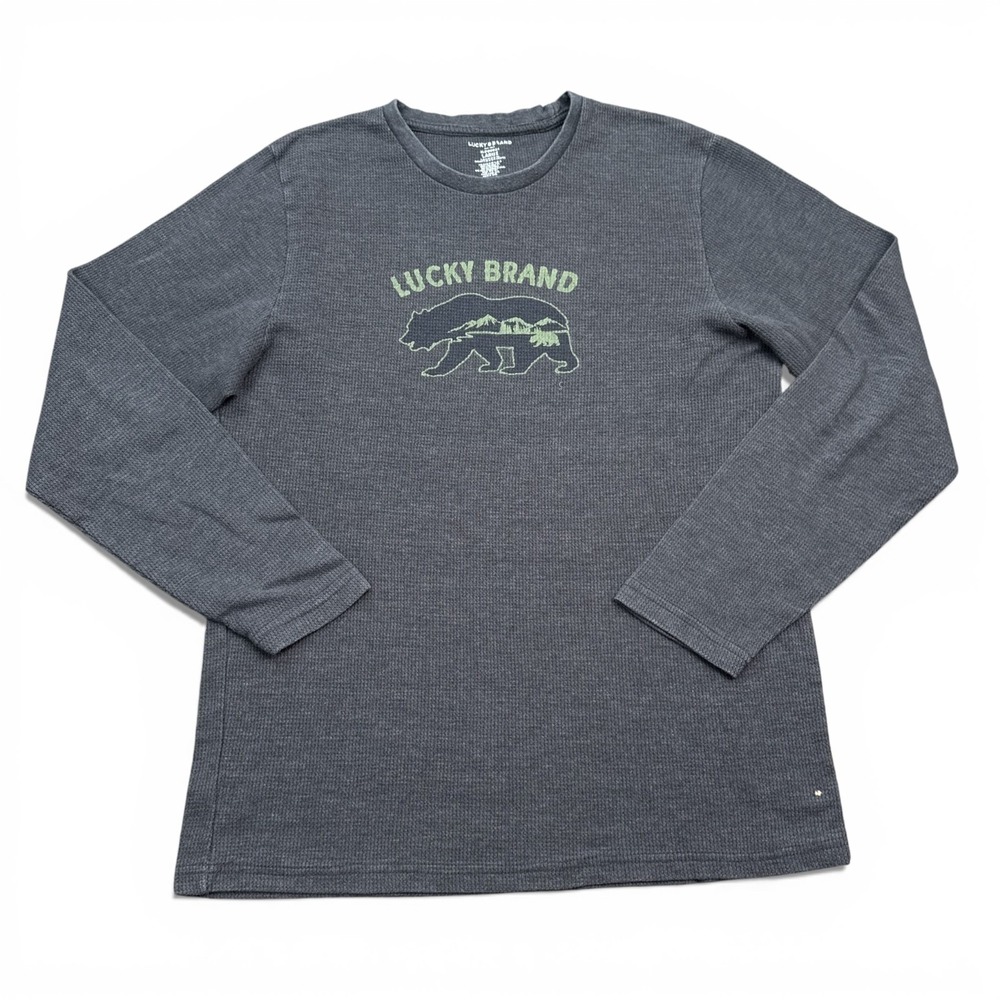 Lucky Brand Thermal T Shirt Mens Size Large Gray Long‎ Sleeve Cali Logo Tee